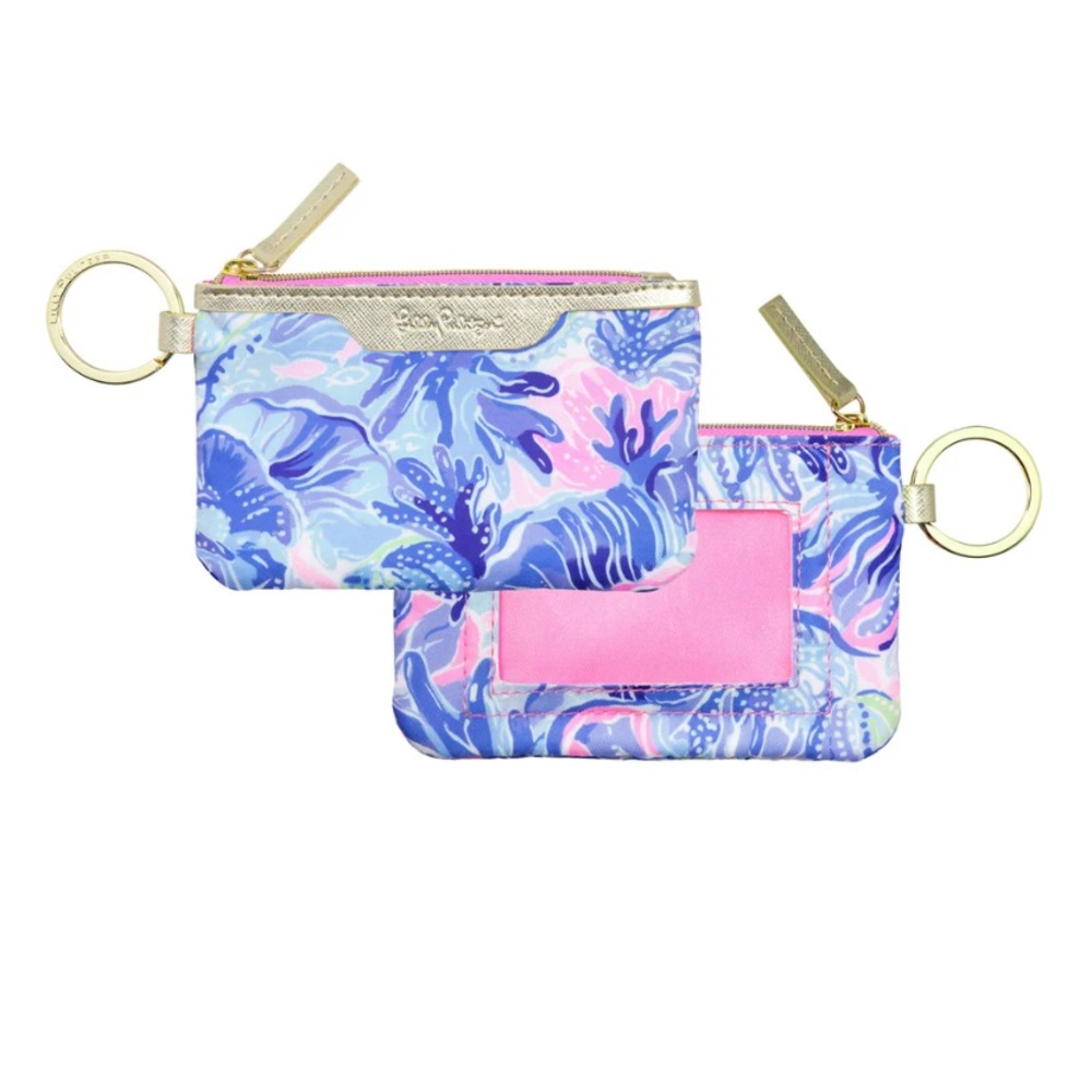 Lilly Pulitzer Blue, Pink and Gold ID Case with Keyring
